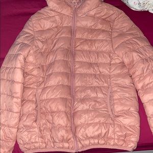 Pink puffer jacket from fashion nova